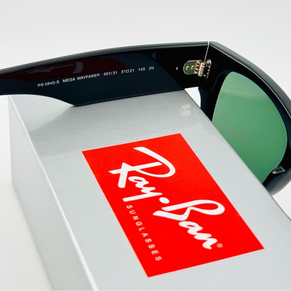 Ray-Ban Mega Wayfarer Sunglasses Rb0840S Acetate Black Frame Green Lenses UNISEX - Picture 13 of 15